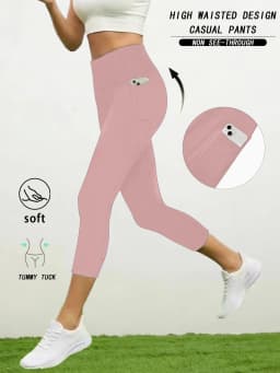 Women Capri Pants with Pockets 5 Inch High Waisted Super Soft No See Through Tummy Control Running Yoga