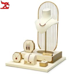 Jewelry Exhibitor Set Display Stand Beige Props for Jewelry Store Counter Window Display Necklace Earrings Organizer Showcase