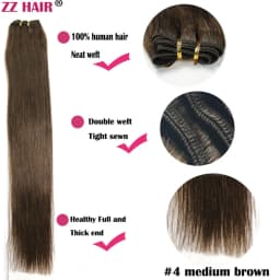 ZZHAIR 100% Human Hair Extensions 16"-26" Machine Made Remy Hair Weft Weaving 100g/Pcs Straight Natural Silk Non-clips