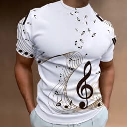 Retro Men'S T-Shirt 3d Music Notes Printed Men Clothing Daily Casual Short Sleeve Street Designer Tees Top Loose Oversized Shirt