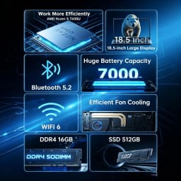 Light Gaming Laptop 18.5" FHD, AMD Ryzen 5 7430U 16GB DDR4 RAM 512GB NVMe SSD WiFi 6 Ultra Slim Notebook Computer for Business