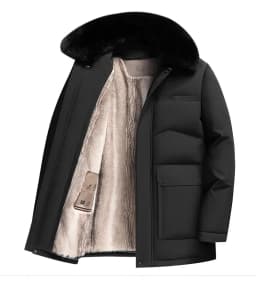 Men Mid Length Thicken Jacket Detachable Fur Hood Warm Coat Business Style for Middle Aged Dad Outdoor Parka