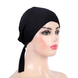H048 Plain Cotton Tie Back Hats Muslim Turban Pure Color Stretch Inner Hijabs Underscarf Women Head Scarf Under Hijab Bonnet