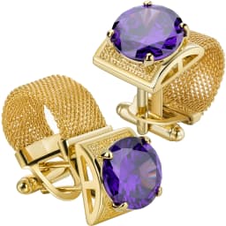 Men Birthstone Cufflinks Gold Mesh Chain Oval Crystal Zircon Cuff Links for French Shirt Birthday Gift for Men HAWSON