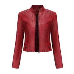 Women's Rivet PU zipper Leather Coat, Black Motorcycle Jacket, Standing Collar, Korean Punk Rock Fashion, Autumn and Winter