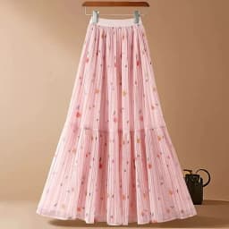 Printed Mesh Skirt Women's New Summer High-waisted Slimming Pleated Gauze Skirt Female Mid-length Drape A-line Large Swing Skirt