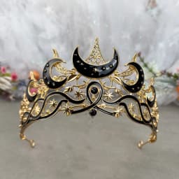 Gothic Black Moon Tiara Dark Queen Crown for Women Baroque Celestial Star Headpiece Vintage Cosplay Halloween Wedding Party Acce