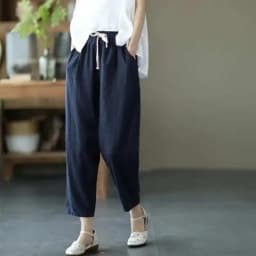 Elastic Waist Ankle Length Womens Summer Harem Pants Vintage Cotton Linen Capri Casual Loose Plus Size Candy Colors Baggy Pants