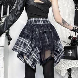 Goth Dark Punk Gothic Grunge Irregular Lace Hem Mini Skirts Women Mall Goth Plaid Pleated Skirt Belt Y2K Alt Streetwear Bottoms