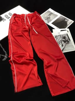[YOZOU] Red Silk Satin Aesthetic Wide Pants Split Dance Elastic Waist Trousers Bottoms Slacks Korean Streetwear Rave Outfits