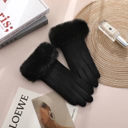 Women Winter Keep Warm Touch Screen Stripe Wrist Hairy Gloves Elegant Simple Windproof Not Bloated Cycling Drive Elasticity