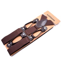 35mm Width Suspenders for Men Dark Brown Leather Button Elastic Y Back Male Fashion Suspenders Pant Braces Jock Strap Men