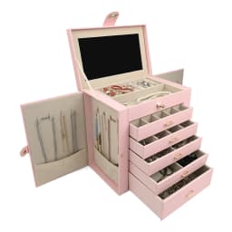 New Large Capacity 6 Layers Jewelry Box with Mirror Leather Earrings Rings Necklaces Jewelry Storage Box Organzers 5 Drawer Gift