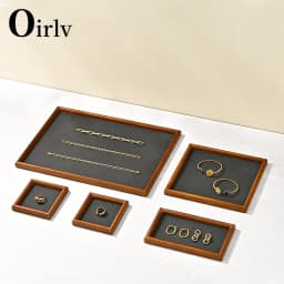Oirlv Retro Solid Wood Fashion Wood Ring Display Tray Jewelry Stud Earrings Storage Plate Jewellery Counter Showcase Props
