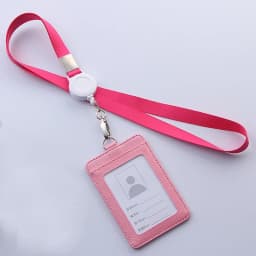 Retractable Lanyards ID Badge Holder Leather Bank Bus Pass Card Case Cover Men Women's Bank Credit Card Holder Strap Cardholder