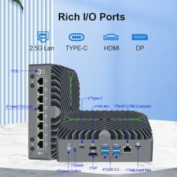 Topton Metal Firewall Mini PC 14th Gen Intel Core Ultra 5 125U 8*2.5G LAN VPro IoT AI Edge Industrial Computer Network Server