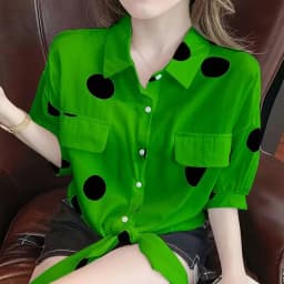Small Fresh Polka Dot Shirt for Women Summer 2024 New Korean Version Loose Short-Sleeved Top with Lace-Up Chiffon Shirt for Wome