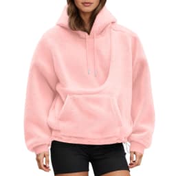 Women Fall And Winter Casual Fleece Solid Color Pet Pocket Hooded Sweatshirt Funny Adjustable Hem Pullover Hooded Women Pullover
