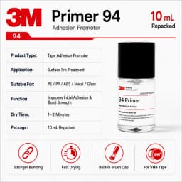 Original 3M Primer 94 Adhesion Promoter 10ml Repack High Adhesion Surface Treatment for Car Wrap Tape Plastic Metal