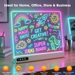 LED Drawing Board for Kids Rechargeable Light-Up Acrylic Neon Board with Timer and Built-in Stand Digital Battery