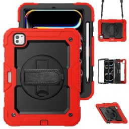 for iPad Pro11 M4 A2836 2024 , Military Grade Shockproof Protector Silicone Cover Pencil Holder+Handle Shoulder Strap