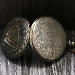 Vintage Triangle Valknut Norse Vikings Bronze Quartz Pocket Watch Necklace Chain Three Interlocking Fob Watch Friendship Gifts