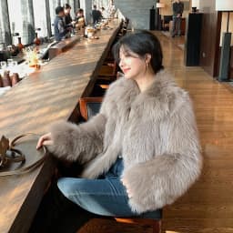 Women Faux Fox Fur Coats Solid Short Jackets Long Sleeves Turn Down Collar Open Stitch Loose Elegant Casual 2026 Autumn Winter