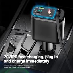 120W Retractable Car Charger with Roof Starlight USB C Cable Fast Charger Cigarette Lighter Adapter For IPhone Huawei Samsung
