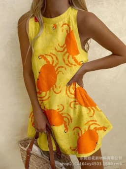 2025 Summer Casual print loose mini Dresses For Woman Fashion Beach Marine elements Dress o-neck Sleeveless party Dress