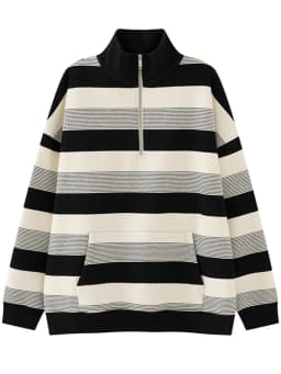 American Style Oversize Loose Sweatshirt High Collar Stripe Half Zip Men Women Spring Autumn Casual Outerwear Coat
