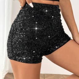 Women Sequins Black Low Rise Shorts Y2K Sexy Skinny Mini Shorts Summer Fashion Party Clubwear Costume Bottoms