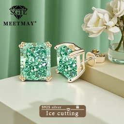 Bocarman Ice Cut Zircon Stud Earrings S925 Silver Paraiba Tanzanite Blue Mint Green Rectangular Multicolor Women Fine Jewelry