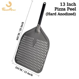 12" Hard Anodized Perforated Pizza Peel Rectangle Pizza Turning Shovel Set Aluminum Pizza Peel Paddle 40cm Long Silicone Handle