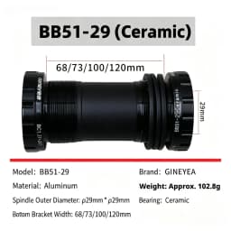 Gineyea BSA Bottom Bracket Ceramic Bearing 24mm 29mm Spindle 68mm 73mm 100mm 120mm For MTB Road Bike