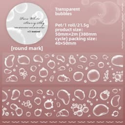 5x200cm Pure White Cute PET Die-Cut TapeStickers Lovely Bow Bubble Star Stickers for Journal Scrapbook DIY Phone Case