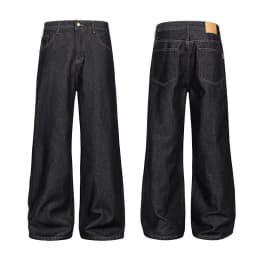American-style retro button design washed jeans spring and autumn high-waist loose high-street wide-leg jeans for men and women