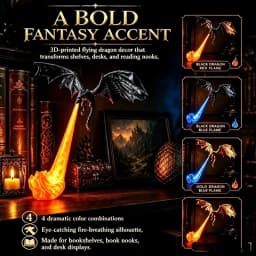 Dragon Flame Decor 3D Dragon Flame Bookshelf Nook Light Flying Fire Dragon Statue Unique Halloween Gift for Dragon Lovers