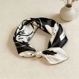 Spring Summer Thin Pearl Silk Scarves Magnetic Buckle Lazy Scarf Women Girls Sweet Elegant Pendant Collarbone Chain Neck Scarf
