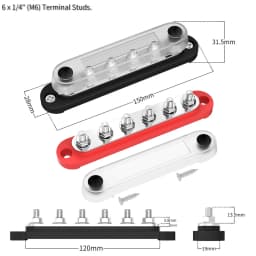Car Terminal Block Negative Bus Bar 12V 150A Terminal Block 12V Power Distribution Block M8 Termianl Bus for Automotive Boat