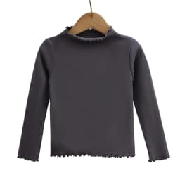 Autumn-Winter Girls Long Sleeve Solid Color T-Shirt with Ruffle Collar Girls Fashionable Comfortable Everyday Wear T-Shirt