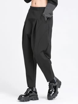 [EAM] High Elastic Waist Black Long Split Joint Harem Trousers New Loose Fit Pants Women Fashion Tide Spring Autumn 2026 1Y766
