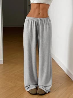 New Women's Fashion Comfortable Solid Color Pants Loose Wide Leg Sporty Casual Elastic Waist Pants