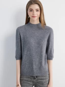 Wool Top Women's Sweater Knitwears Short Sleeve Pullover 100% Wool Half Turtleneck Sweater for Women Knit Jumper Female Clothing