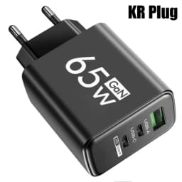 65W USB GaN Charger 3 in 1 PD Type C Fast Charging Mobile Phone Power Adapter For iPhone 15 Xiaomi Samsung Oneplus EU/US/KR Plug