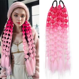 Synthetic 1Pcs Ponytail Extension Corlorful Bubble Braid Long Lantern Hairpieces Braided Ponytail with Hair Tie Straight Hairpie