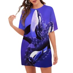 Whale Dolphin 3D Print Dress Summer Scenery Beach Style Ocean Vegan Dress Oversized Women Casual Short Sleeve Graphic Dresses