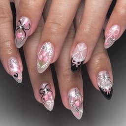24Pcs Flora Almond Press on Nails with Glue Mori Girl Nail Art Ballet Rural Style Full Cover Wearable Acrylic Nail Manicure Tips