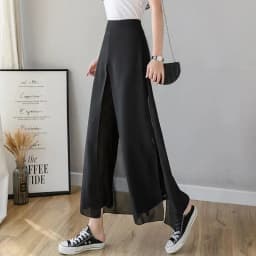 High Waist Wide Leg Pants Women's Summer Thin Ice Silk Straight Cut Slimming Drapey Floral Embroidery Loose Fit Casual Trousers