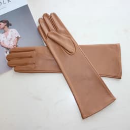 New Women's Long Sheepskin Gloves Thin Silk Inner Touch Screen Solid Color Leather Gloves