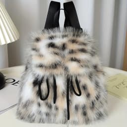 Women's Plush Faux Fur Backpack with Adjustable Drawstring Closure Daypack for Casual Formal Use Mini Backpack Soft Texture Bag